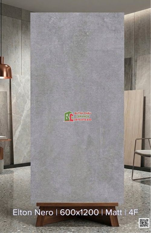 Gạch 60x120 xám đậm màu bê tông vân đá mờ nhẹ