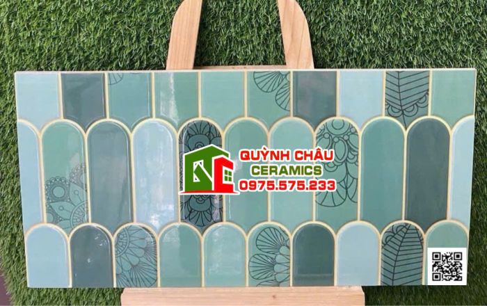 Gạch ấn độ 30x60 trang trí mix màu xanh lá men bóng 