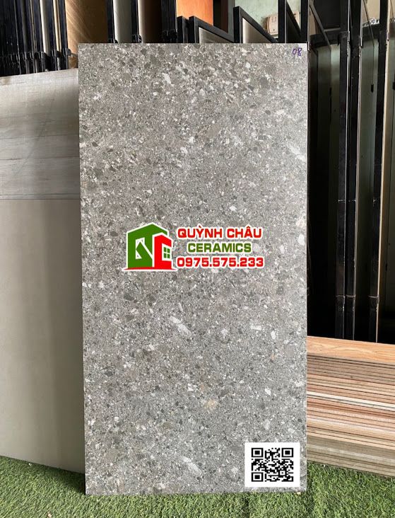 Gạch ấn độ 60x120 mờ terrazzo xám vân đá trắng full body xương đá đồng chất