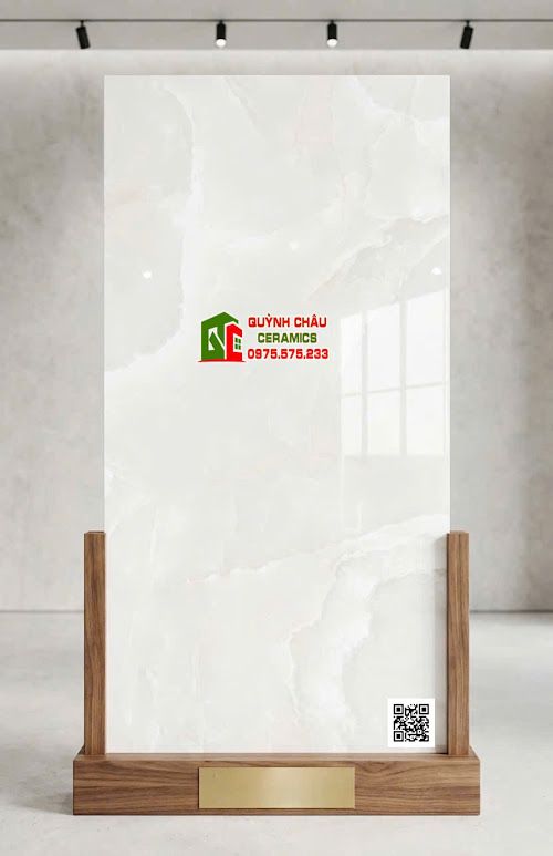 Gạch ấn độ 60x120 trắng kem vân mây bóng kính