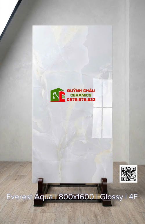 Gạch ấn độ 80x160 trắng kem vân đá xanh nhạt bóng kiếng