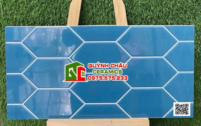 Gạch ấn độ ốp trang trí 30x60 màu xanh hình mũi tên