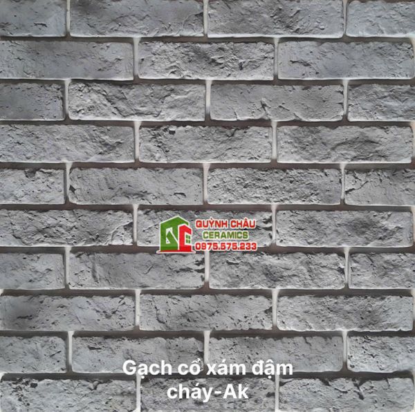 Gạch cổ bê tông màu xám đậm cháy giả cổ