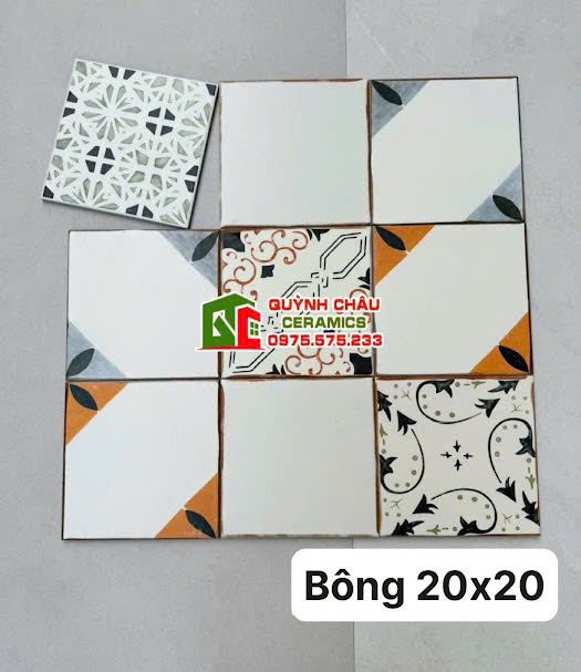 Gạch bông 20x20 hoa văn hỗn hợp sắc màu đẹp