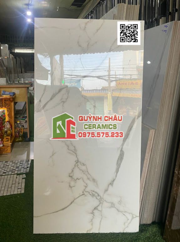 Gạch bóng 60x120 trắng vân đá xám cao cấp