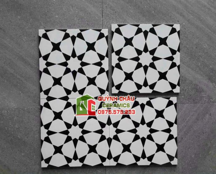 Gạch bông cánh sao đen trắng 20x20 cm