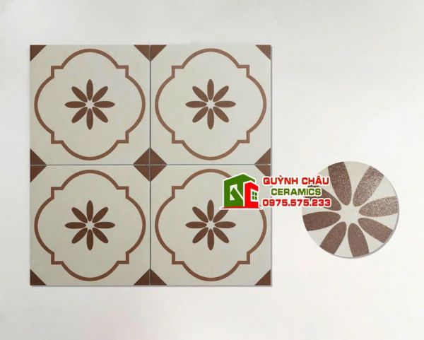 Gạch bông cổ điển 30x30 màu trắng kem nâu be