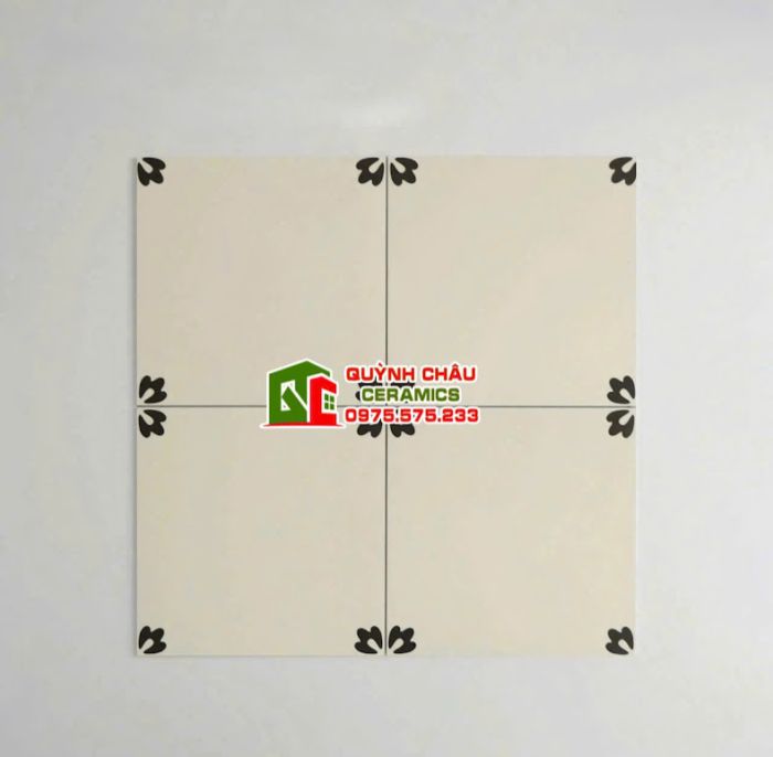Gạch bông cổ điển 30x30 trắng kem nhấn đen