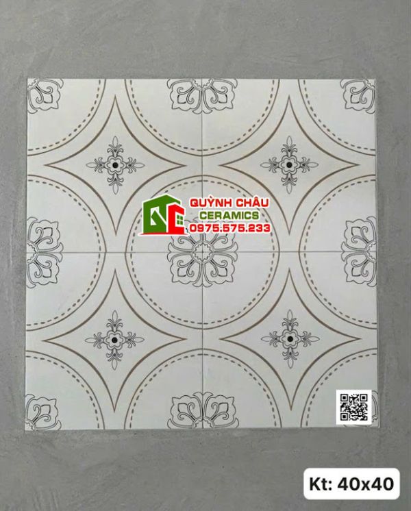 Gạch bông đá porcelain 40x40 hoạ tiết phong cách indochine