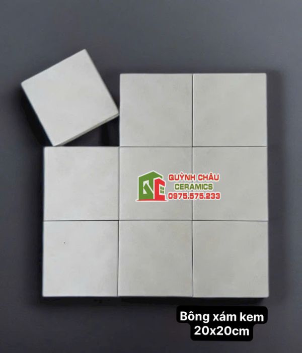 Gạch bông đơn sắc 20x20 xám kem đá mờ