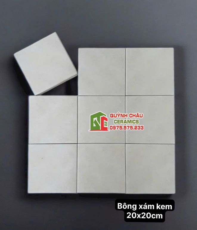 Gạch bông đơn sắc 20x20 xám kem đá mờ