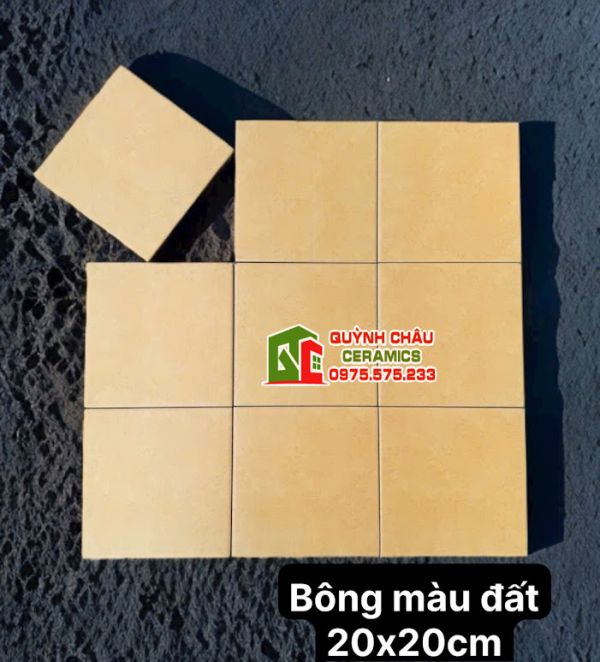 Gạch bông giả cổ 20x20 mờ vàng nhạt đơn sắc