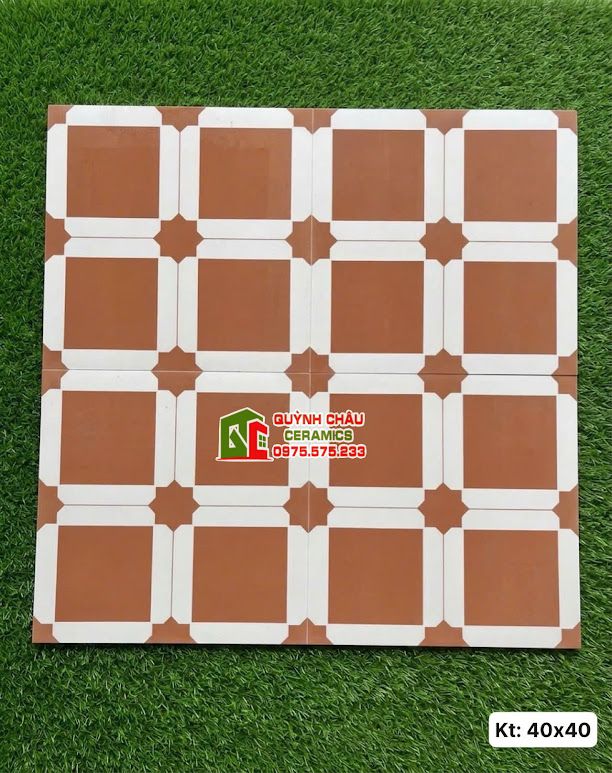 Gạch bông giả cổ hoạ tiết ô vuông màu đỏ 40x40cm  