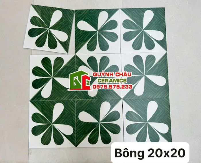 Gạch bông hoạ tiết xanh lá 20x20 ốp lát