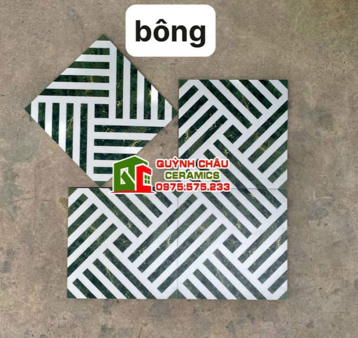 Gạch bông hoa văn kẻ chéo trắng xanh 30x30 cm
