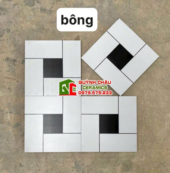 Gạch bông hoa văn vuông trắng đen hình thẻ 30x30 cm