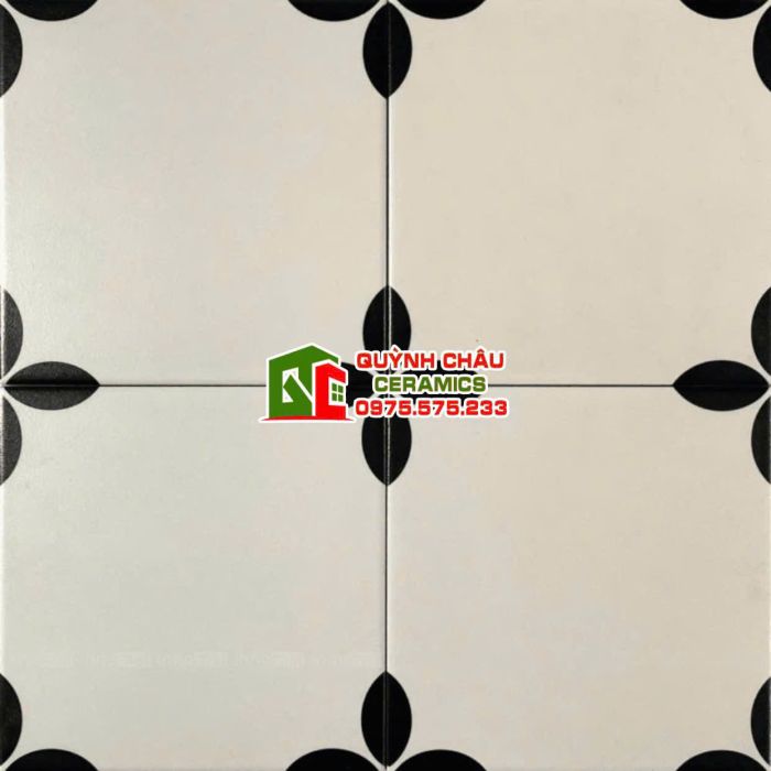 Gạch bông lát nền 20x20 cánh hoa đen hoa văn
