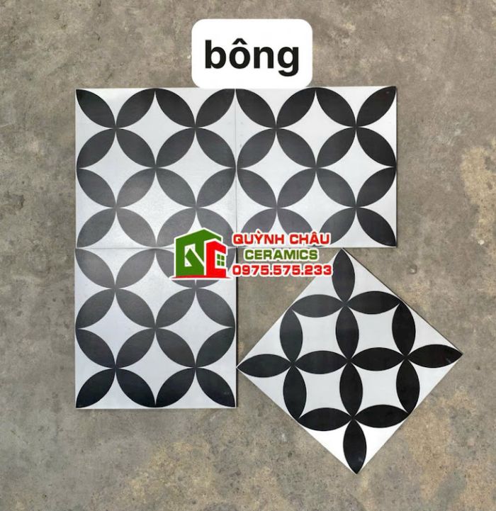 Gạch bông lát nền 30x30 hình đồng tiền đen trắng