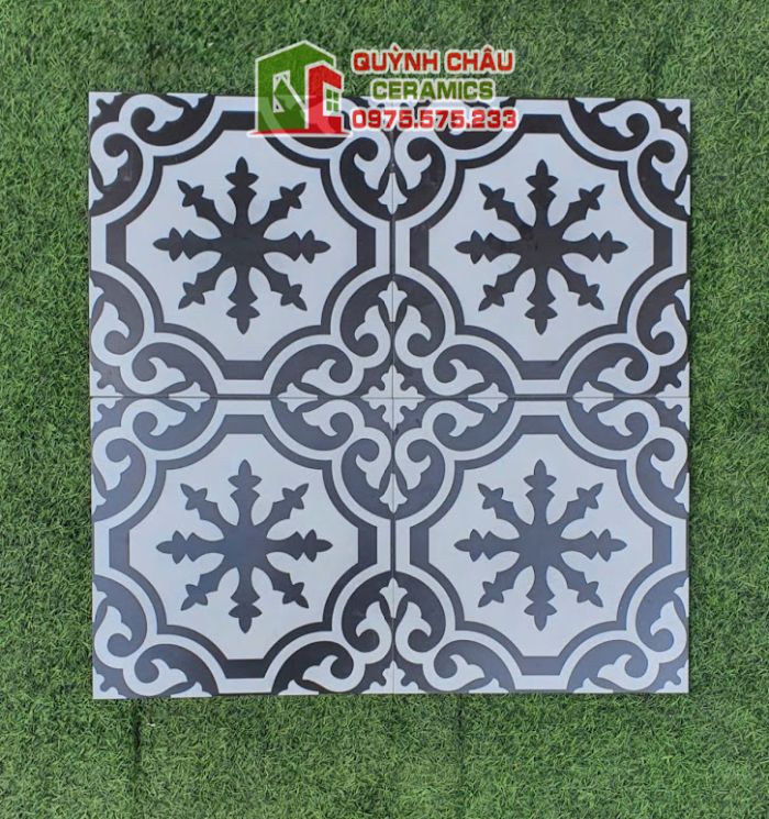 Gạch bông men 30x30 hoa văn trắng đen