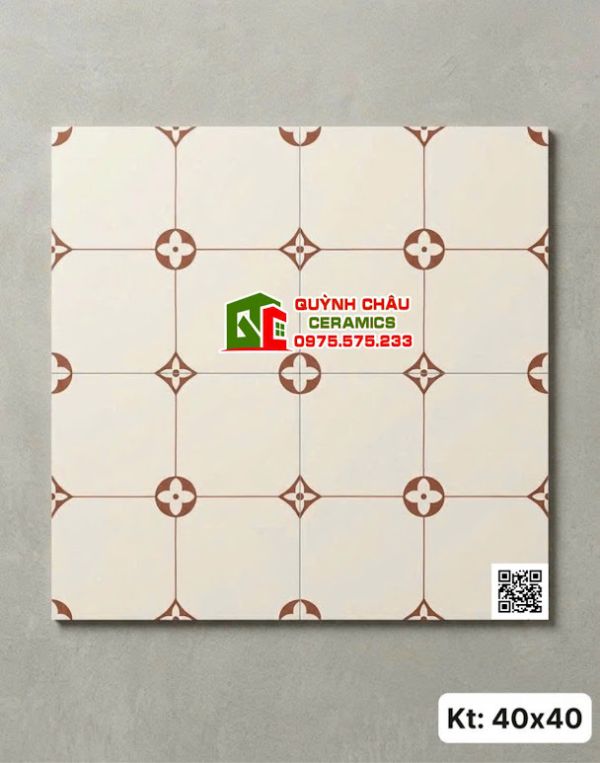 Gạch bông ốp lát 40x40 hoa văn cổ điển màu nâu kem