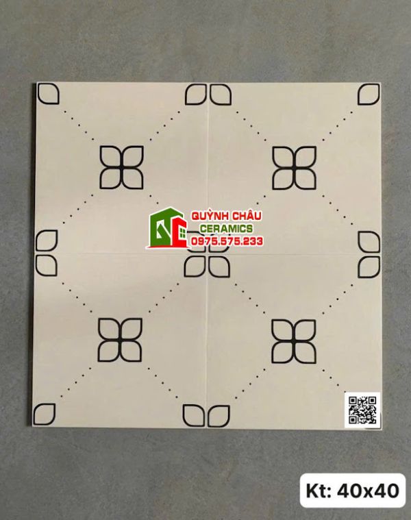 Gạch bông trang trí 40x40 màu kem hoạ tiết tối giản              