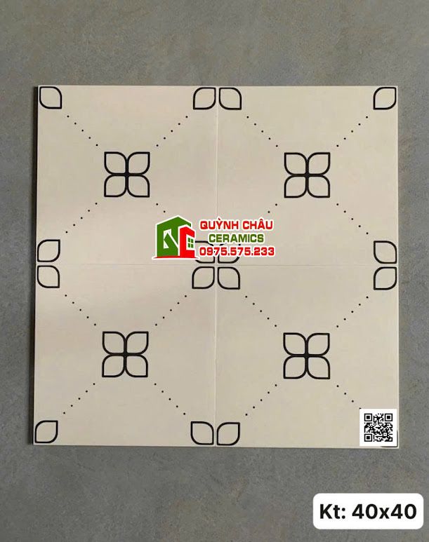 Gạch bông trang trí 40x40 màu kem hoạ tiết tối giản              