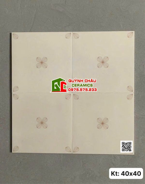 Gạch bông trang trí 40x40 màu kem nhạt hoạ tiết tối giản