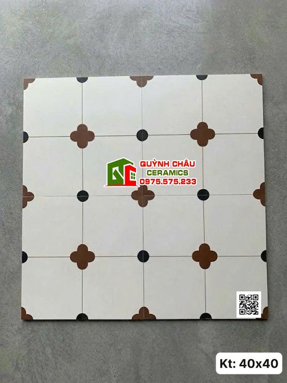 Gạch bông trung quốc 40x40 hoạ tiết kem nâu đen cổ điển