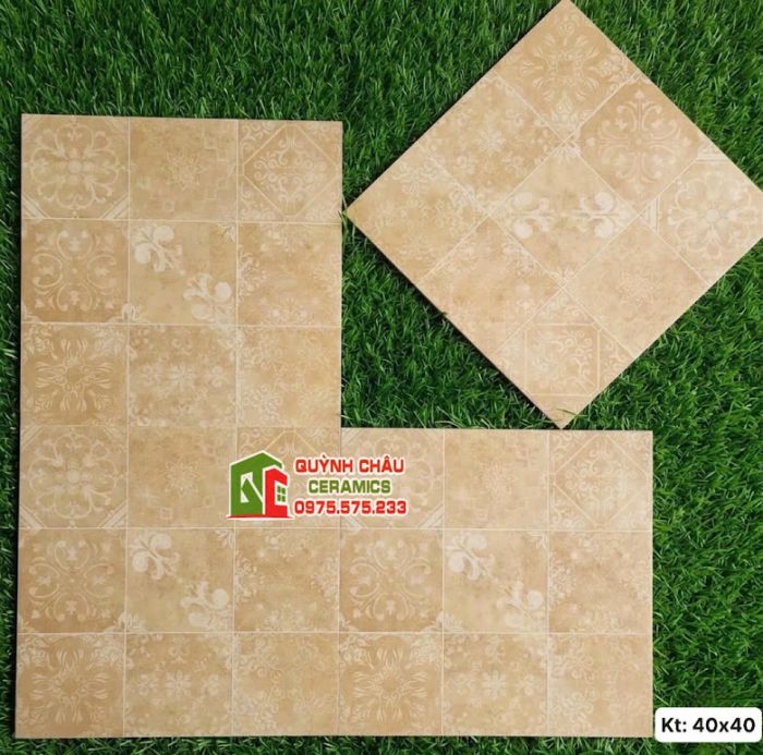 Gạch bông trung quốc 40x40 vàng kem hoạ tiết cổ điển