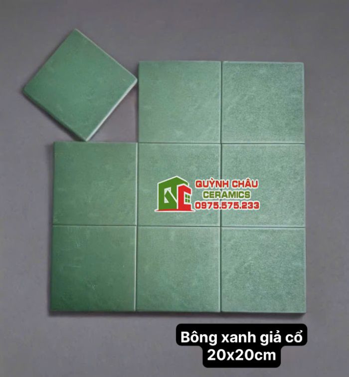 Gạch bông xanh cổ điển 20x20 đơn sắc