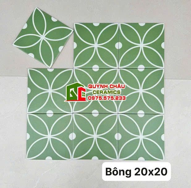 Gạch bông xanh lá hoa văn đơn giản đẹp 20x20 cm