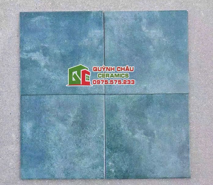 Gạch bông xanh mờ trơn 20x20 giả cổ