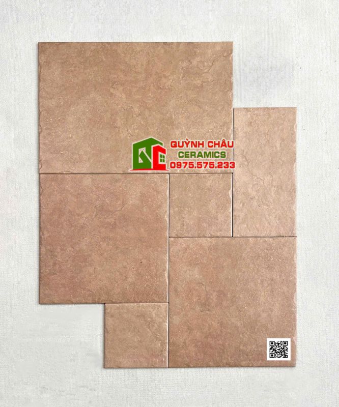 Gạch Castle giả cổ mix kích thước bề mặt hiệu ứng mờ màu nâu đất