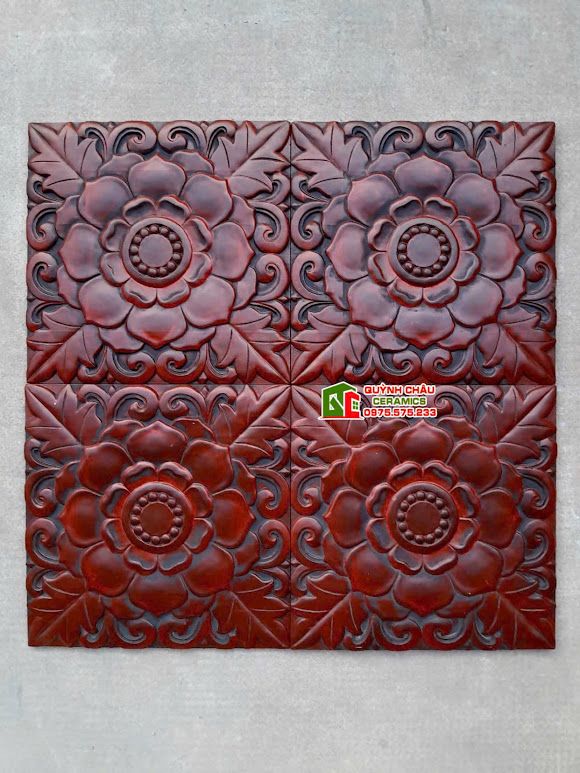 Gạch cổ 40x40 bông hồng đỏ 3D ốp tường trang trí    