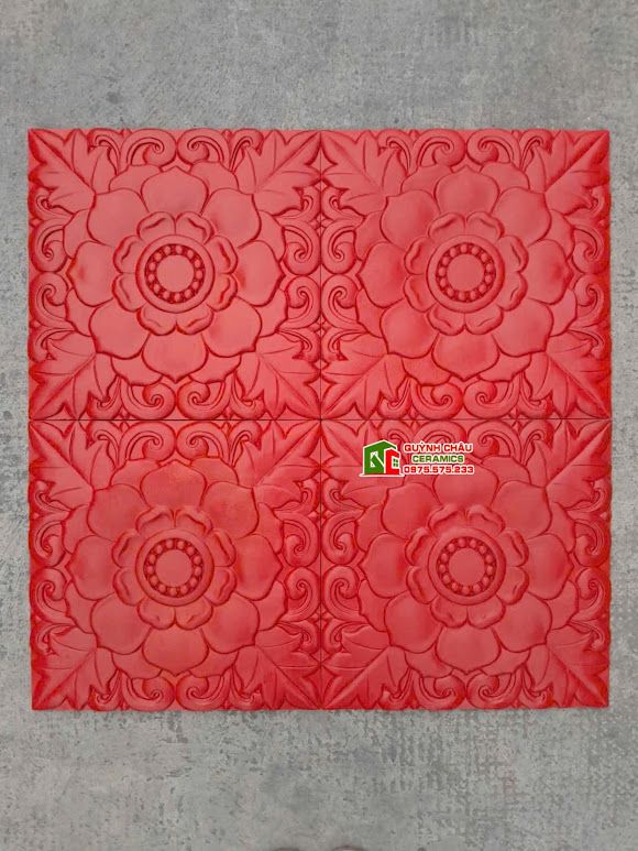 Gạch cổ trang trí bông hồng màu đỏ tươi 40x40cm