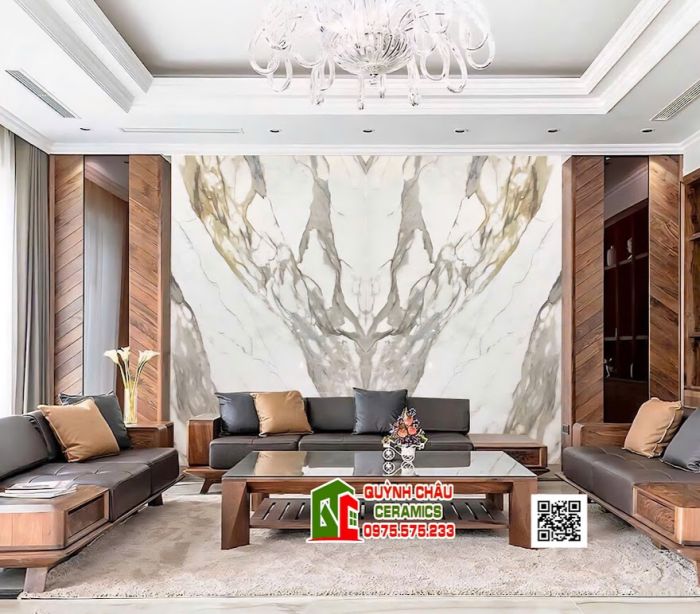 Gạch đá granite 160x320 ốp phòng khách vân đối xứng