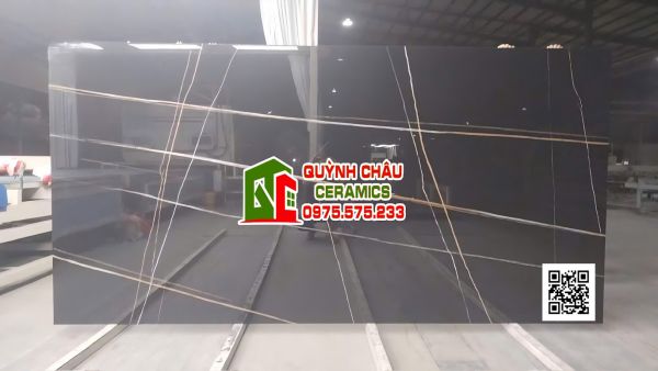 Gạch đá khổ lớn 160x320 đen vân tia chớp siêu bóng