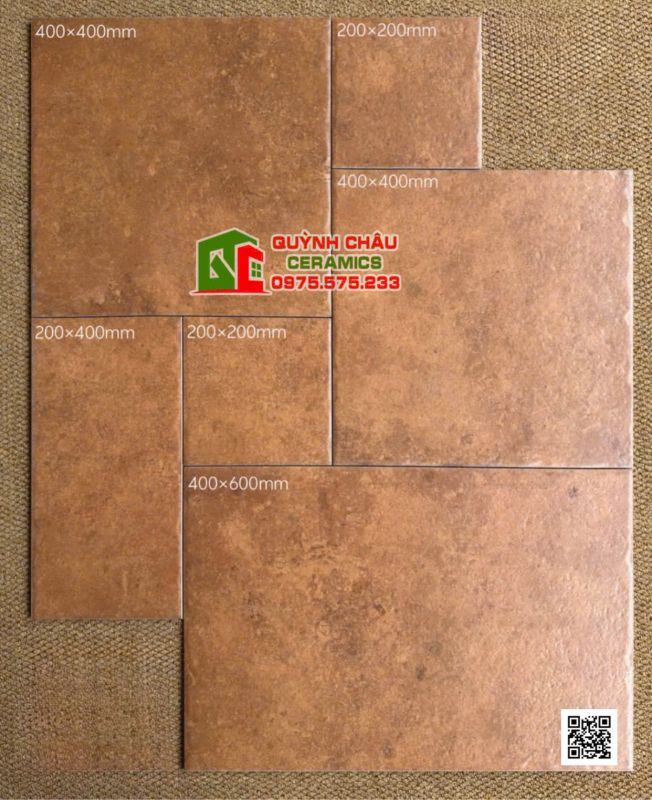 Gạch giả cổ mix nhiều Modul trang trí màu cam nâu đất