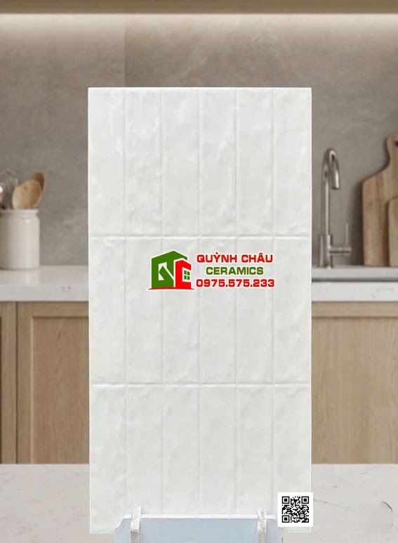 Gạch giả thẻ 40x80 men trắng bề mặt lượn sóng