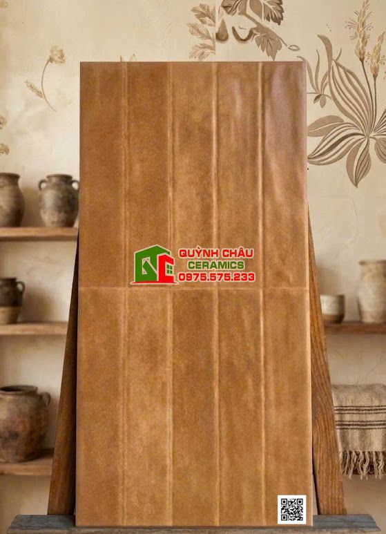 Gạch giả thẻ lượn sóng 30x60 da bò màu vàng