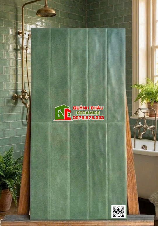 Gạch giả thẻ ốp tường 30x60 bề mặt lượn sóng màu xanh
