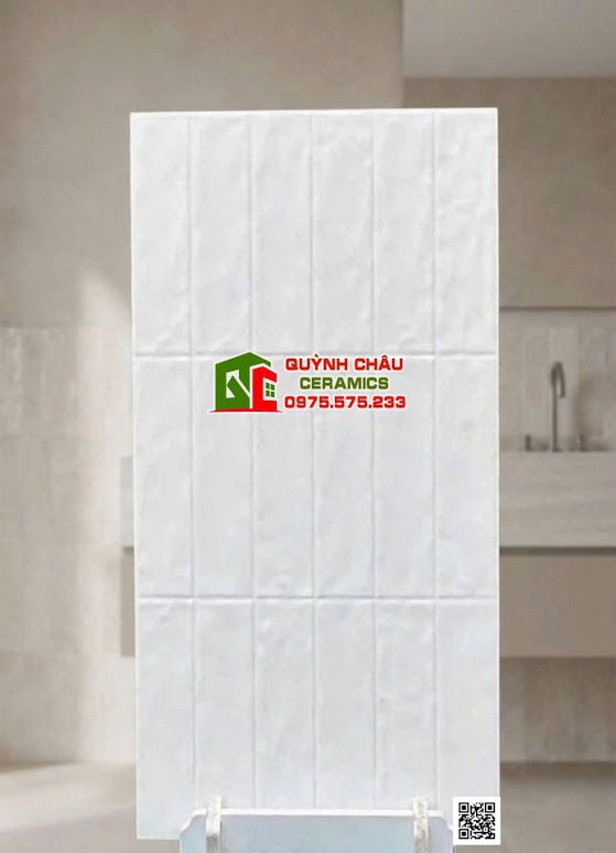 Gạch giả thẻ trung quốc 40x80 men trắng lượn sóng