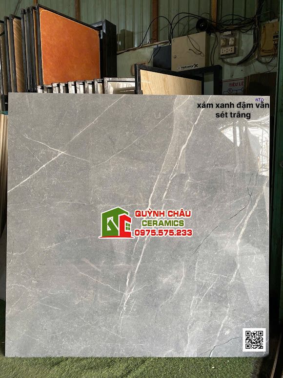 Gạch lát nền 120x120 ấn độ xám xanh đậm vân sét trắng             