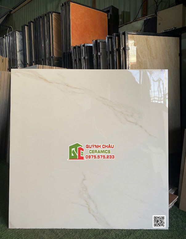 Gạch lát nền ấn độ 100x100 màu trắng kem vân đá sang trọng