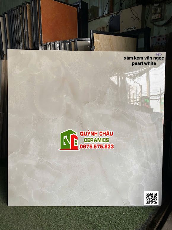 Gạch lát nền ấn độ 120x120 xám kem vân ngọc Pearl White