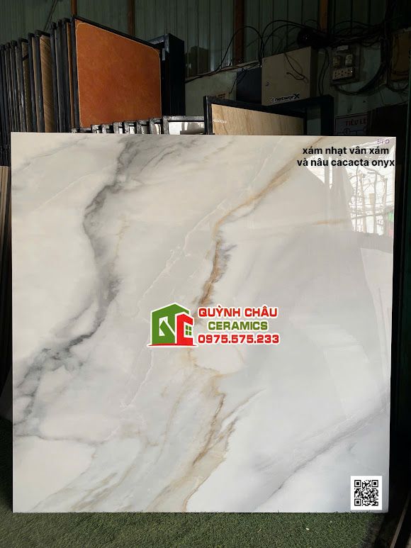 Gạch lát nền ấn độ 120x120 xám nhạt vân nâu Cacacta Onyx