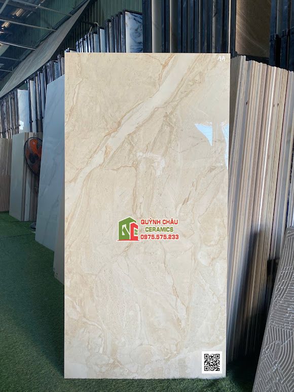 Gạch lát nền ấn độ 60x120 bóng kính vàng kem vân đá sang trọng