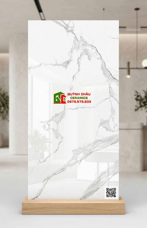 Gạch lát nền ấn độ 60x120 trắng Marble xám bóng kính
