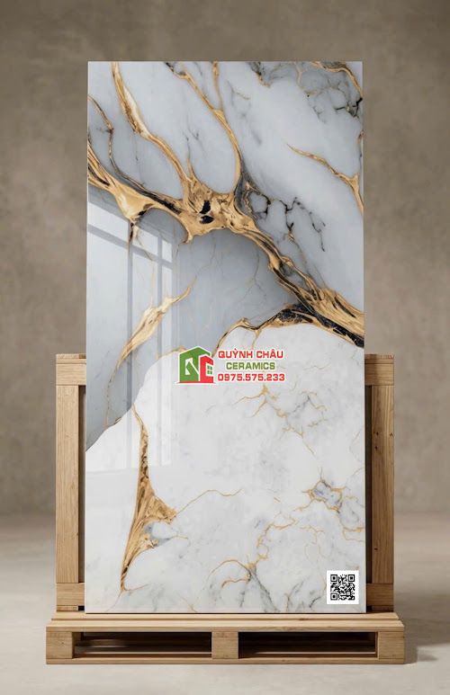 Gạch lát nền ấn độ 60x120 vân đá xanh trắng vân vàng sang trọng