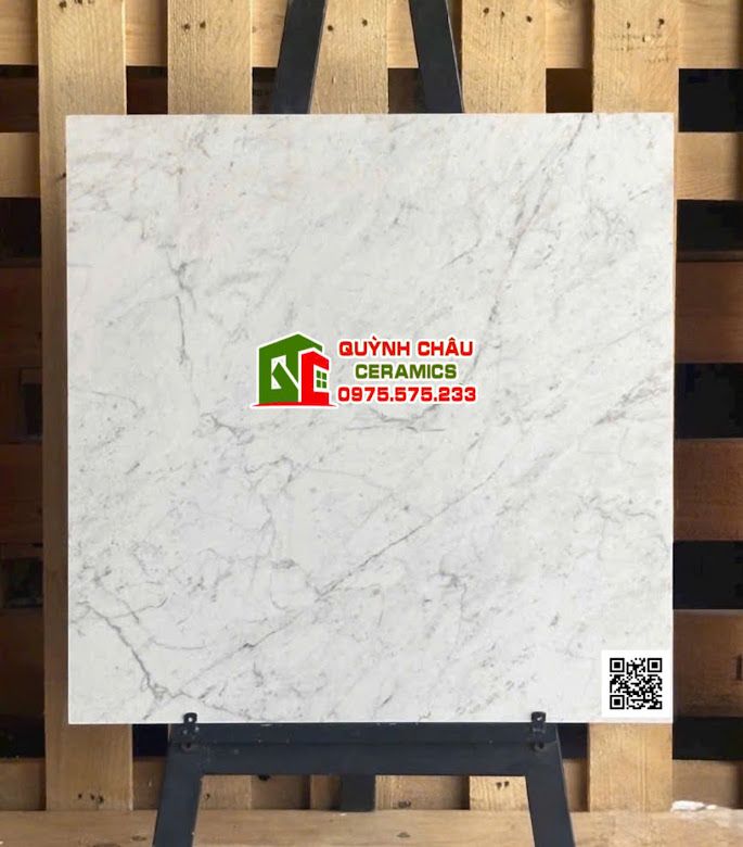 Gạch lát nền ấn độ 60x60 mờ trắng xám vân đá    